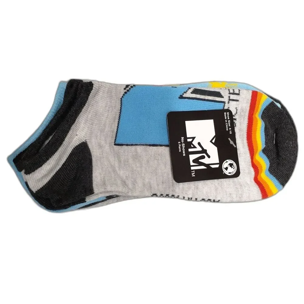 MTV Womens 5-Pack No Show Multicolor Socks Shoe Size 4-10 NWT Retro